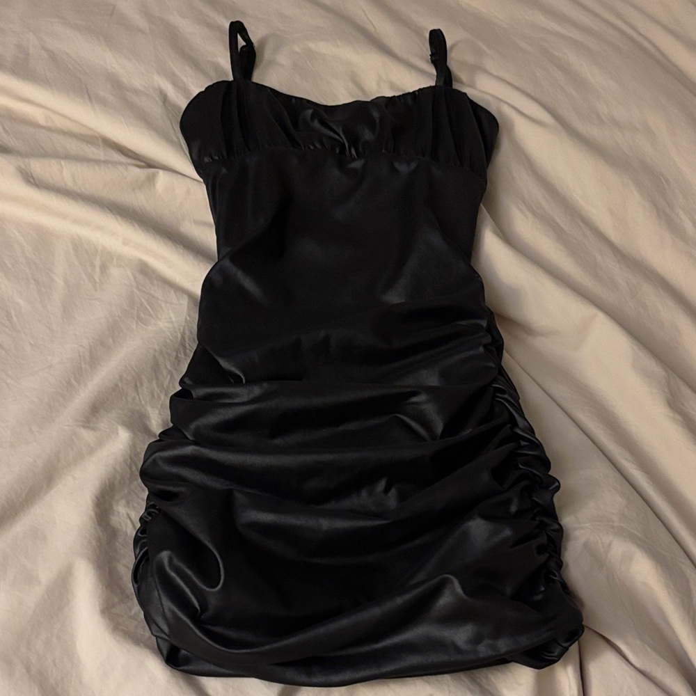 Katie J NYC Black Satin Formal Dress